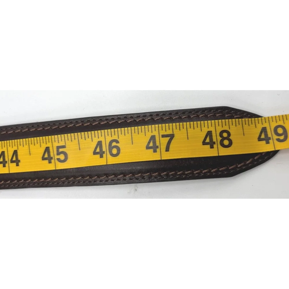 Dockers Men's Brown Leather Belt Size 44 Silver-Tone Buckle Contrast Stitching